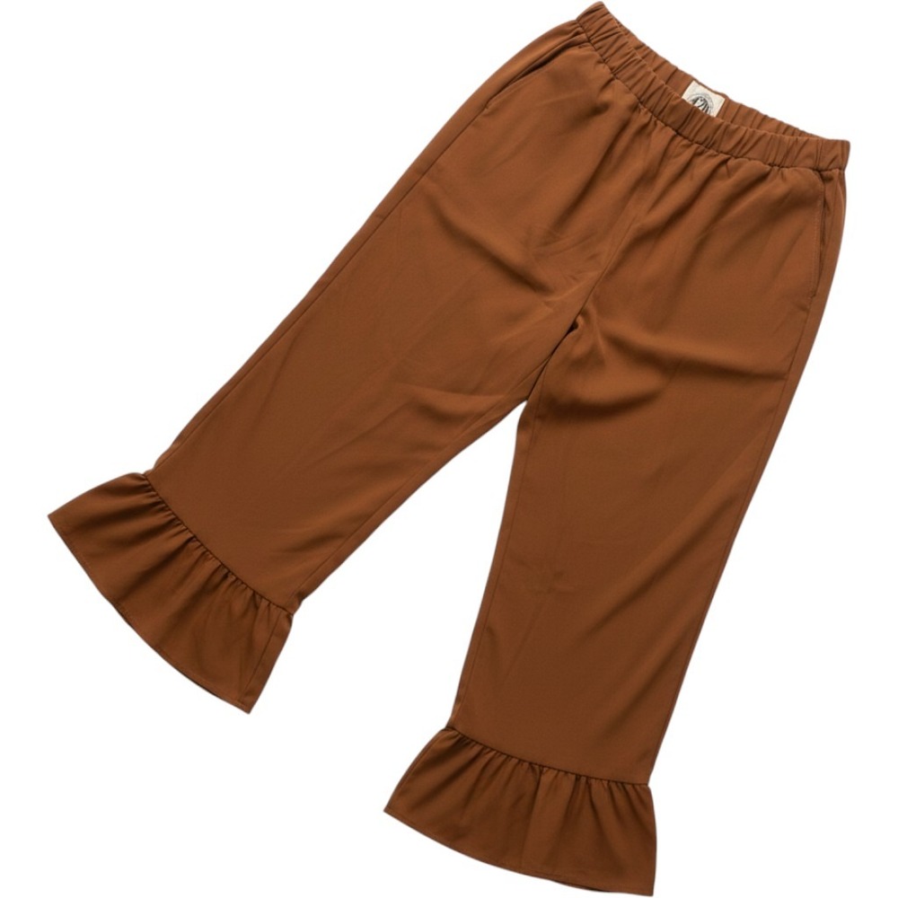 Tees2urdoor rust Womens Brown Ruffle Hem Elastic Cropped Pants Size XL
